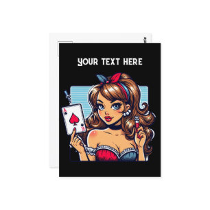 Cool vintage lady poker  postcard