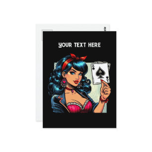 Cool vintage lady poker  postcard