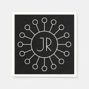 Cool Vintage Logo Style Monogram   Black & White Napkin