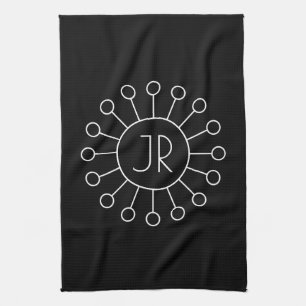 Cool Vintage Logo Style Monogram Black & White Tea Towel