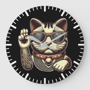 Cool Vintage Maneki Neko Lucky Cat, Success Money Large Clock