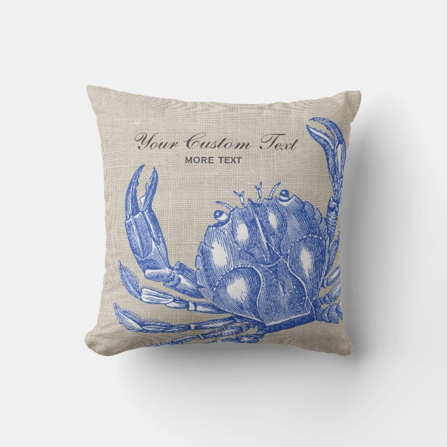 Cool Vintage Nautical Blue Crab Custom Beach Cushion (Front)