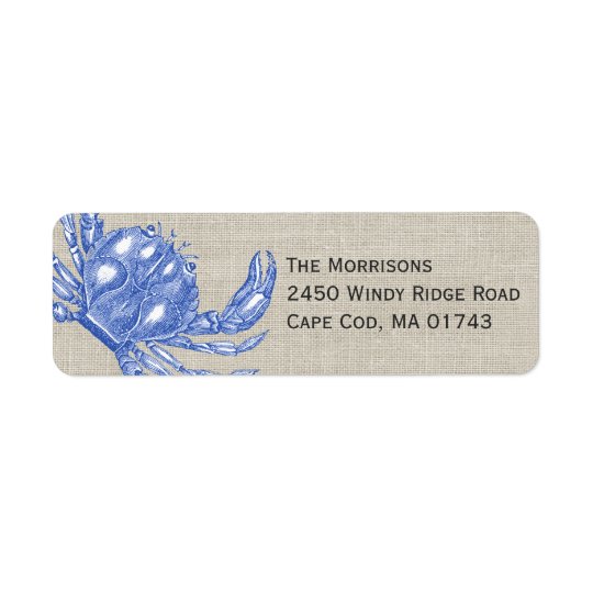 Cool Vintage Nautical Blue Crab Custom Beach Return Address Label