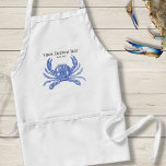 Cool Vintage Nautical Blue Crab Custom Beach Standard Apron<br><div class="desc">Celebrate the summer, ocean and beach with this nautical vintage blue crab design. A rustic blue crab engraved illustration is set against a tan linen-looking background. Add your custom text - monogram, family name, beach house name, year established, etc - or if you prefer, just delete the text . A...</div>