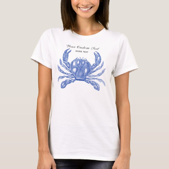 Cool Vintage Nautical Blue Crab Custom Beach T-Shirt (Front)