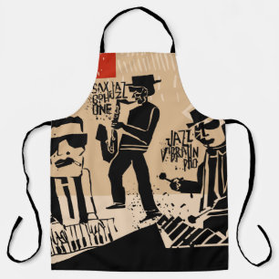 cool vintage of jazz band poster with trumpet play apron