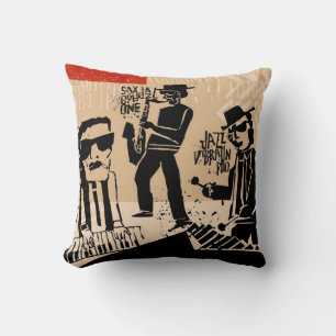 cool vintage of jazz band poster with trumpet play cushion