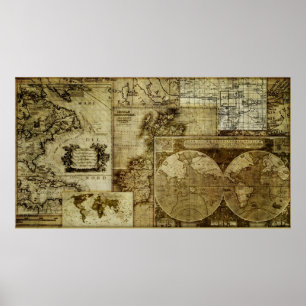 Cool Vintage old world Maps Poster