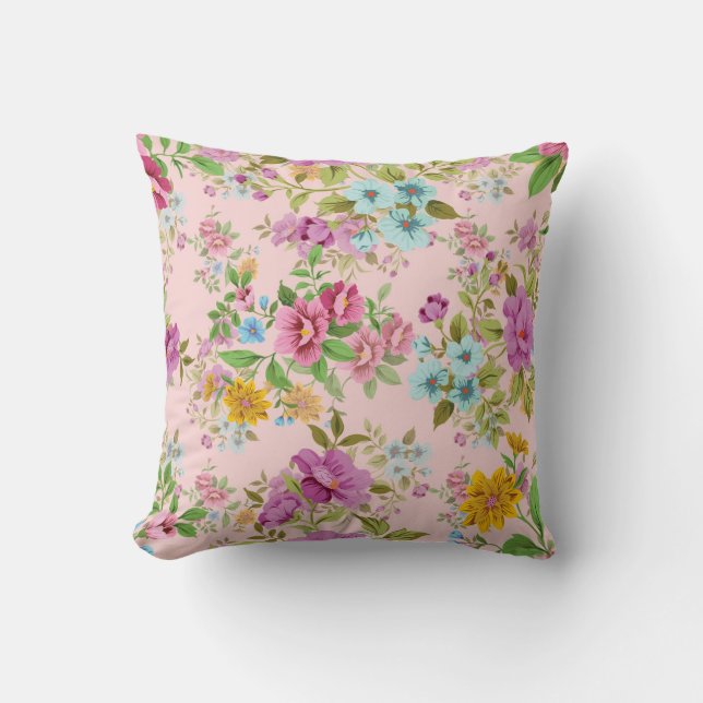 Cool Vintage Pastel Floral Pattern Cushion (Front)