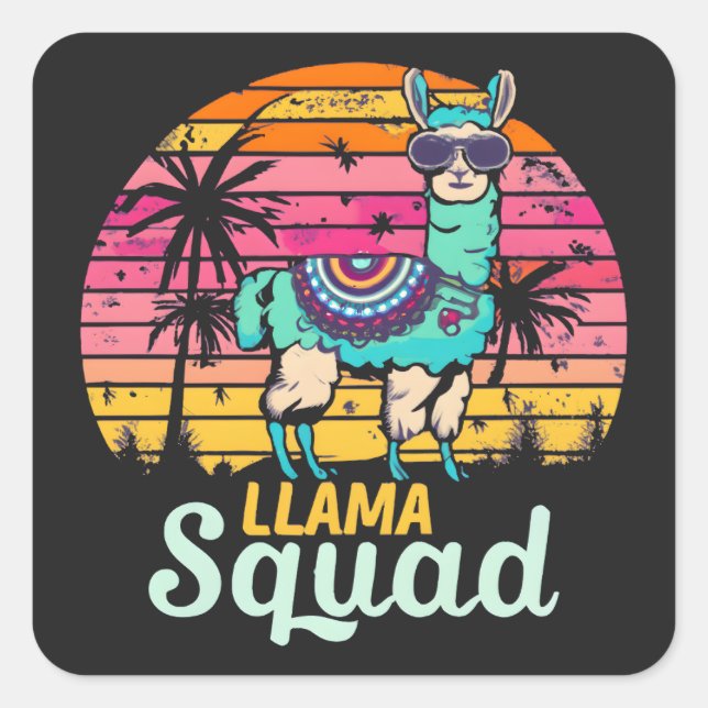 Cool Vintage Retro Llama Squad Square Sticker (Front)