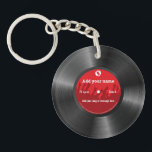 Cool vintage retro vinyl record, Acrylic Keychain<br><div class="desc">Very ool custom vintage retro text vinyl record, with a red record label showing a group of rock fans saluting in silhouette… Great gift for any music fan! ... Click "Details" or the "Personalise" button to add your own text, colour or font, and create your own original unique gift. How...</div>