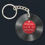 Cool vintage retro vinyl record, Acrylic Keychain<br><div class="desc">Very ool custom vintage retro text vinyl record, with a red record label showing a group of rock fans saluting in silhouette… Great gift for any music fan! ... Click "Details" or the "Personalise" button to add your own text, colour or font, and create your own original unique gift. How...</div>
