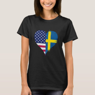 Cool Vintage USA Sweden Flag for Proud Swedish Ame T-Shirt