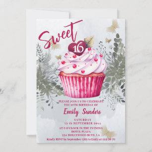 Cool vintage watercolor greenery cupcake invitation