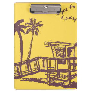 Cool Vintage Yellow Tropical Beach Sketch Clipboard