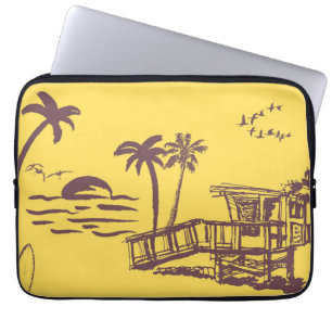 Cool Vintage Yellow Tropical Beach Sketch Laptop Sleeve
