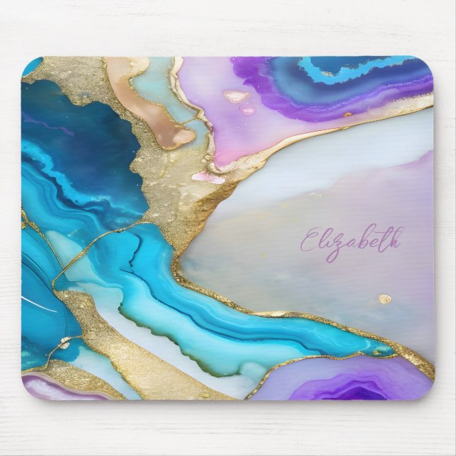 Cool Violet Blue Gold Marble Mouse Pad (Front)