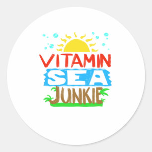 Cool Vitamin Sea Junkie  Funny Summer Lover Oce Classic Round Sticker