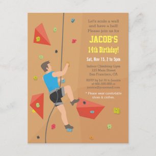 Cool Wall Rock Climbing Birthday Party Invitations