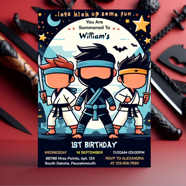 Cool War Fight Boy Moon Ninja Warrior 1st Birthday Invitation (Creator Uploaded)