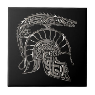 Cool Warrior Metallic Dragon Helmet Ceramic Tile