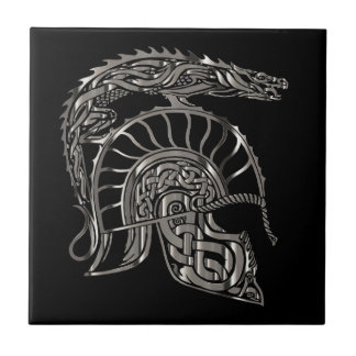 Cool Warrior Metallic Dragon Helmet Ceramic Tile