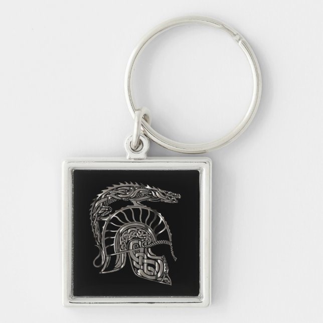 Cool Warrior Metallic Dragon Helmet Key Ring (Front)
