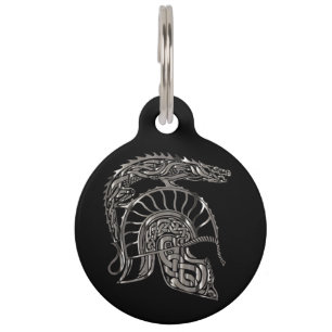 Cool Warrior Metallic Dragon Helmet Pet Tag