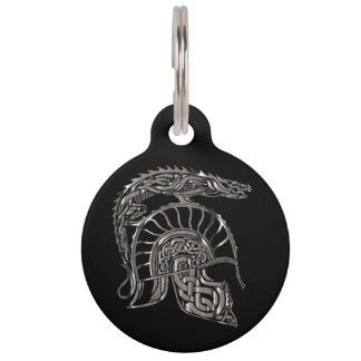 Cool Warrior Metallic Dragon Helmet Pet Tag