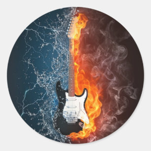 Cool Water and Fire Guitar Design Classic Round Sticker