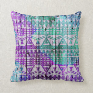 Cool Watercolor Aztec Wood Plank Design Cushion