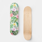 Cool Watercolor Colourful Tropical Floral Pattern Skateboard (Front)
