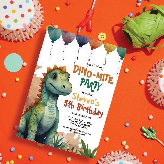 Cool Watercolor Dinosaur Boy's Birthday Party Invitation (Creator Uploaded)