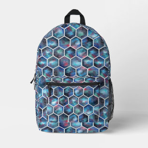Cool watercolor galaxy honeycomb pattern printed backpack
