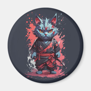 Cool Watercolor Grey Ninja Cat Warrior Magnet