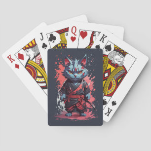 Cool Watercolor Grey Ninja Cat Warrior Playing Cards
