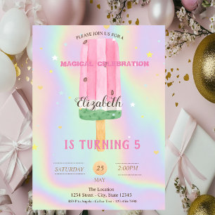 Cool Watercolor Ice cream Holographic Birthday Invitation
