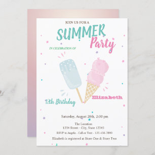 Cool Watercolor Ice creams Summer Birthday Party  Invitation