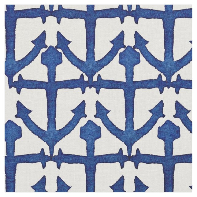 Cool Watercolor Painted Nautical Anchors Fabric (Close Up)