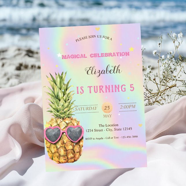 Cool Watercolor Pineapple  Holographic Birthday Invitation (Creator Uploaded)