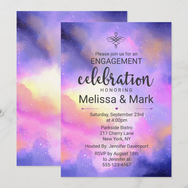 Cool Watercolor Space Engagement Party Invite (Front/Back)