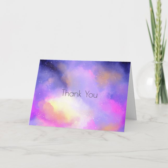 Cool Watercolors with Surreal Clouds Thank You Card (Front)