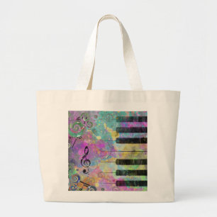 Cool watercolours splatters colourful piano large tote bag