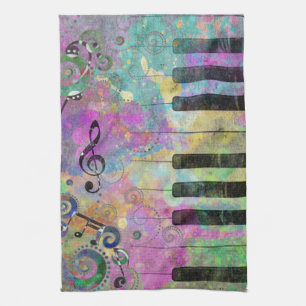 Cool watercolours splatters colourful piano tea towel