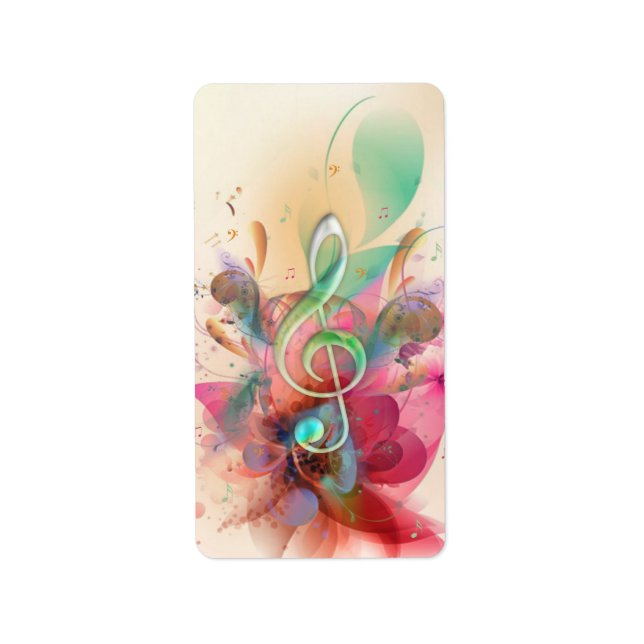 Cool watercolours treble clef music notes swirls label (Front)