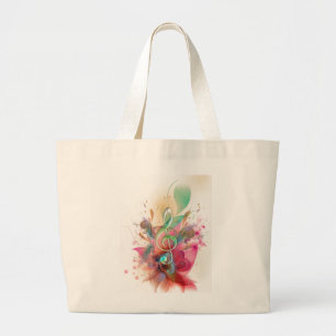 Cool watercolours treble clef music notes swirls large tote bag