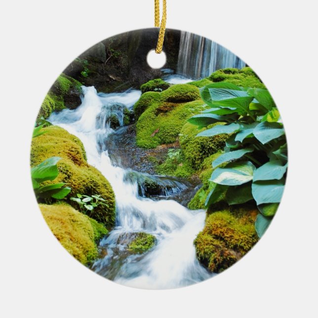 Cool waterfall in green garden ceramic tree decoration (Front)