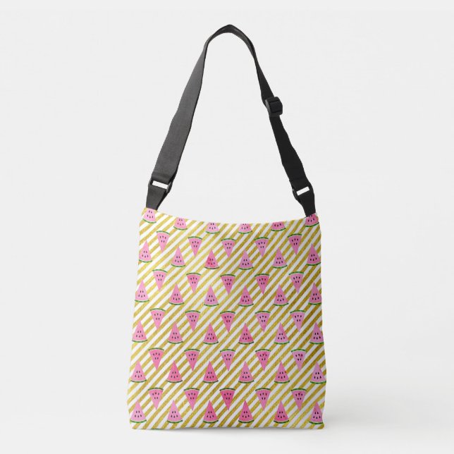 Cool Watermelon and Yellow Stripe Summer Pattern Crossbody Bag (Front)