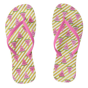 Cool Watermelon and Yellow Stripe Summer Pattern Thongs
