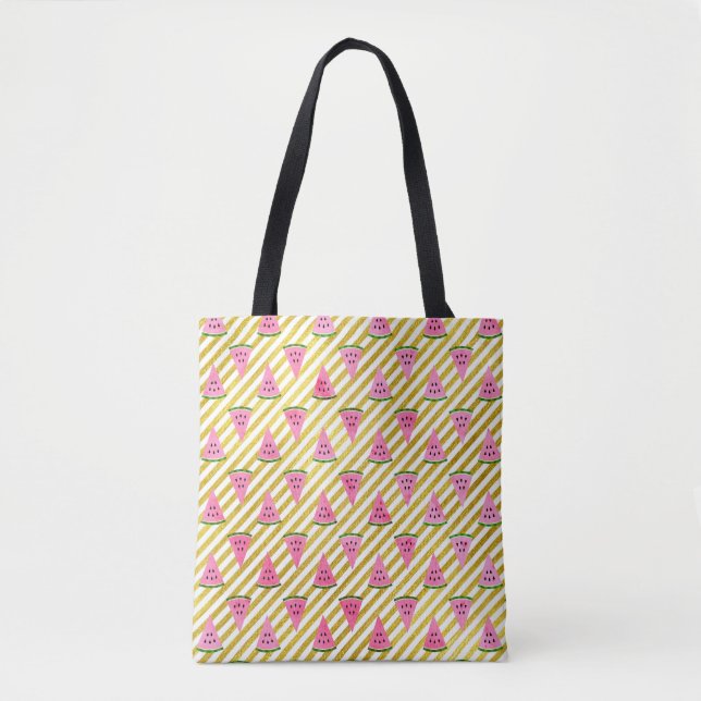Cool Watermelon and Yellow Stripe Summer Pattern Tote Bag (Front)
